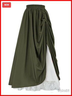 Renaissance Double Layered Maxi Skirt A-Line Elastic Waist Flowy